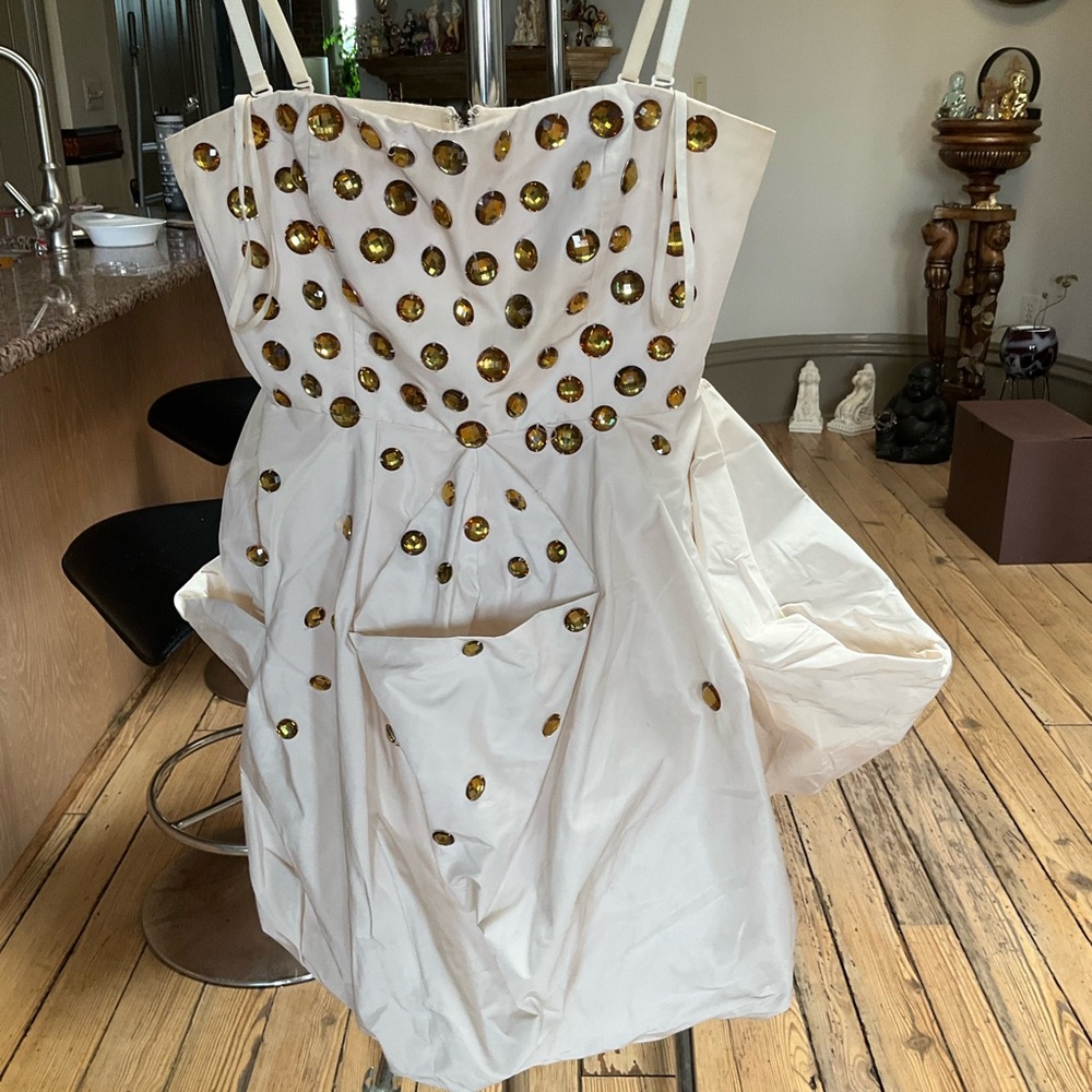 BCBGMaxAzria Ivory Dress with Metallic Zipper